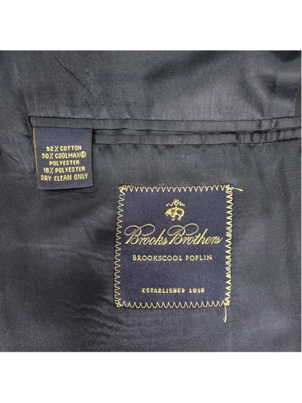 Brooks Brothers Brookscool Poplin Sport Coat Blazer 43R Navy CoolMax Cotton